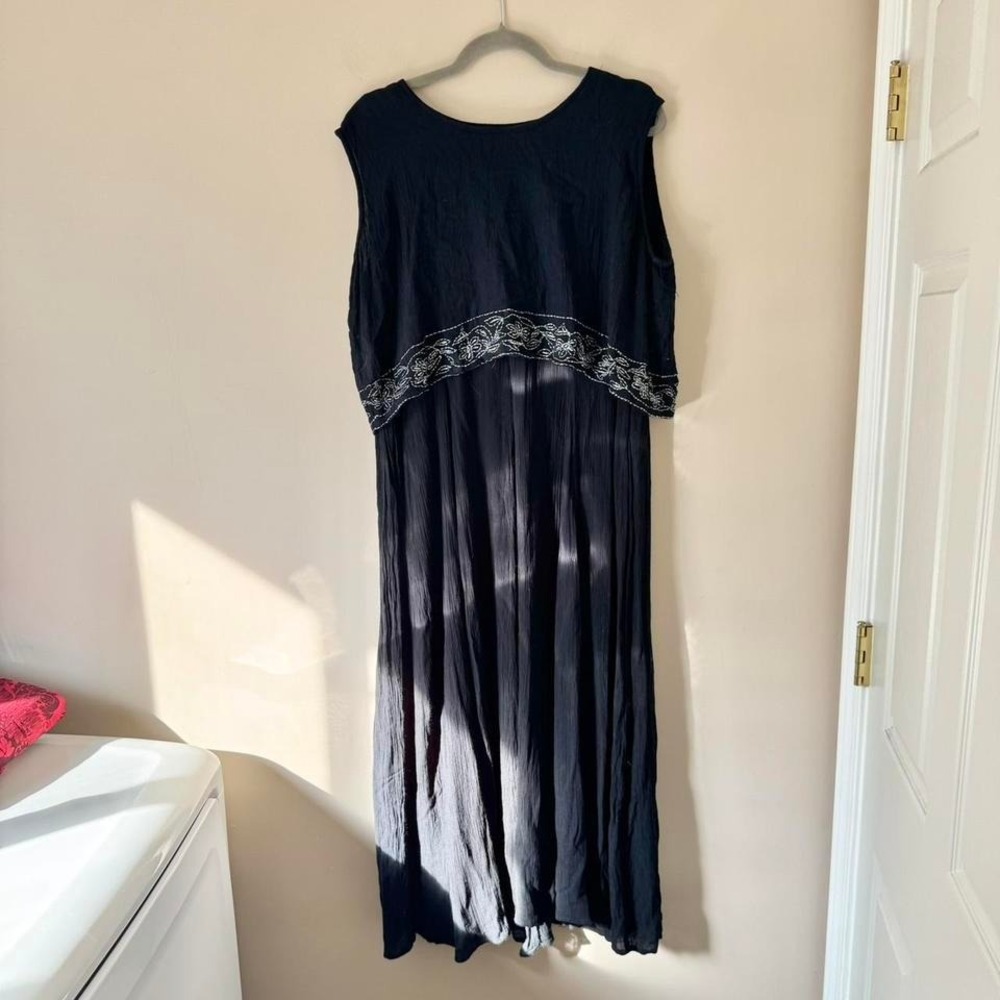 Black Dress - Silver Embroidery India gothic grunge fairy gauze midi maxi - Picture 2 of 6